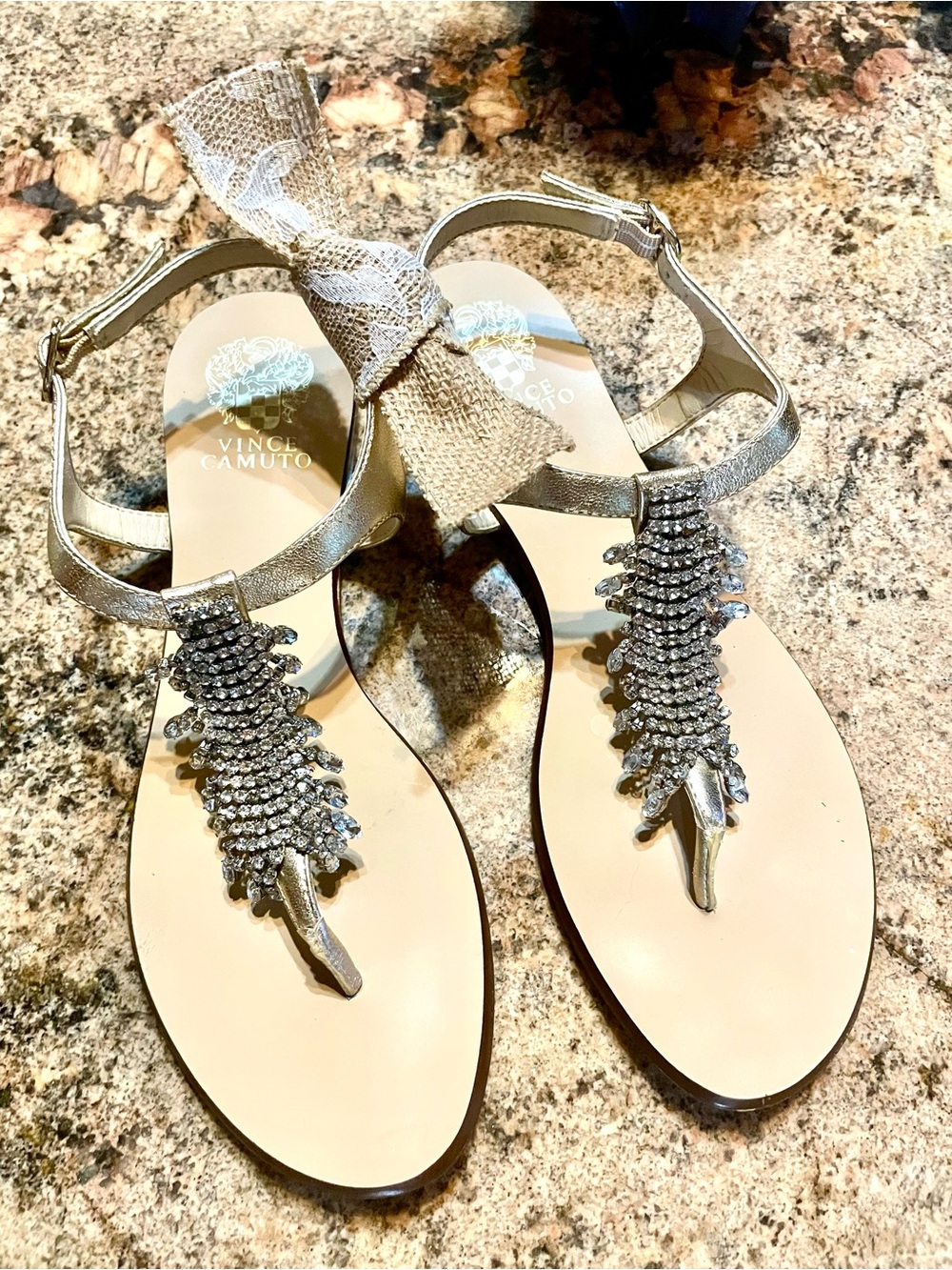 Vince Camuto Silver Crystal T-Strap Sandals